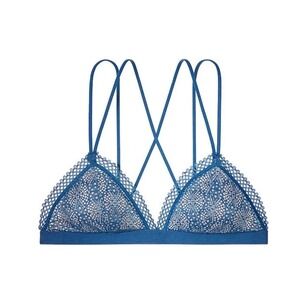 Victoria's Secret Blue Strappy Lace Bra Bralette Size Small‎ Optional Padding